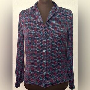 Vintage Lightweight David Miller Multicolor Geometric Pattern Blouse
